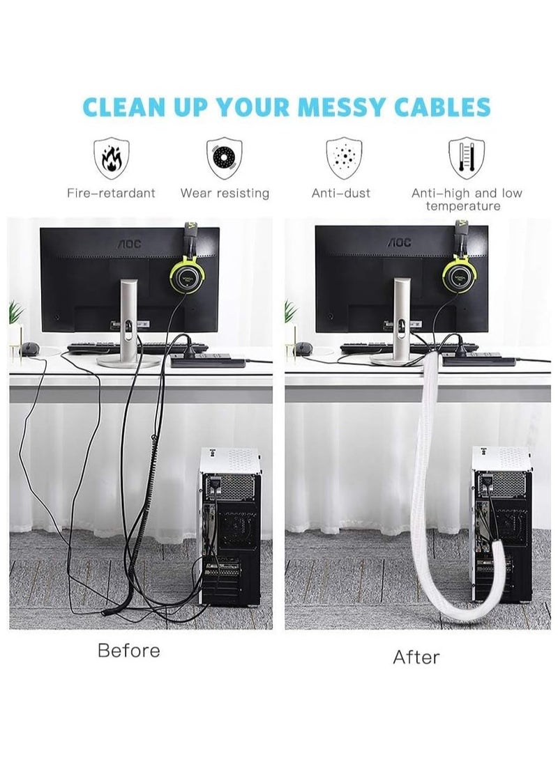 AGPtEK Cable Management Sleeve – 2M Length and 1.7CM Diameter Flexible Wire Organizer Tube for Tidying and Protecting Cables Behind Desk, Computer, or TV – Self-Closing Split Design, Easy to Cut to Desired Length, Protects Cords from Pets Chewing – Home and Office Cable Organizer – Wire Protection Sleeve – White Color - Image 4