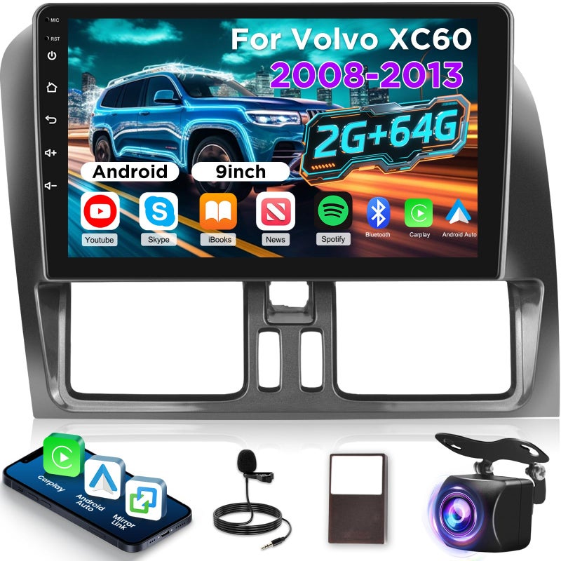 EKAT 264G for Volvo XC60 20082013 Android Car Stereo with Wireless Carplay and Android Auto 9 Inch HD Touchscreen Radio with EQ DSP GPS WiFi FMRDS AHD Rear View Camera - Image 2