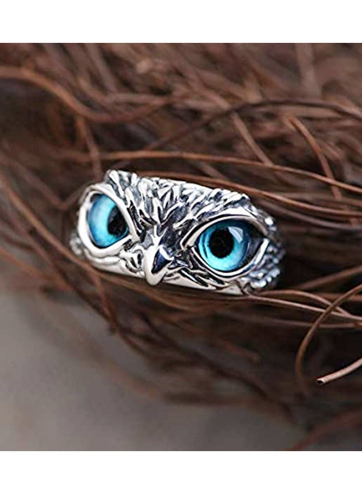 Owl Blue Eye Fashion Ring Adjustable Size Jewelry for Men and Women  - Image 1