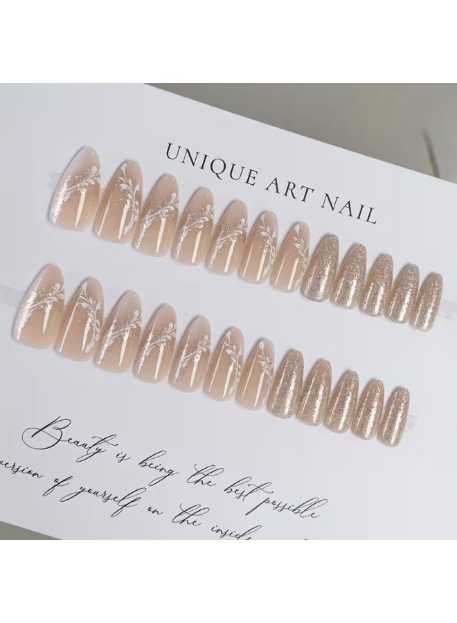 Goolsky 24-Piece Mixed Color System Press-On Nails Set - Short Drop Shape with Plant Pattern and Strobe Finish - Image 5
