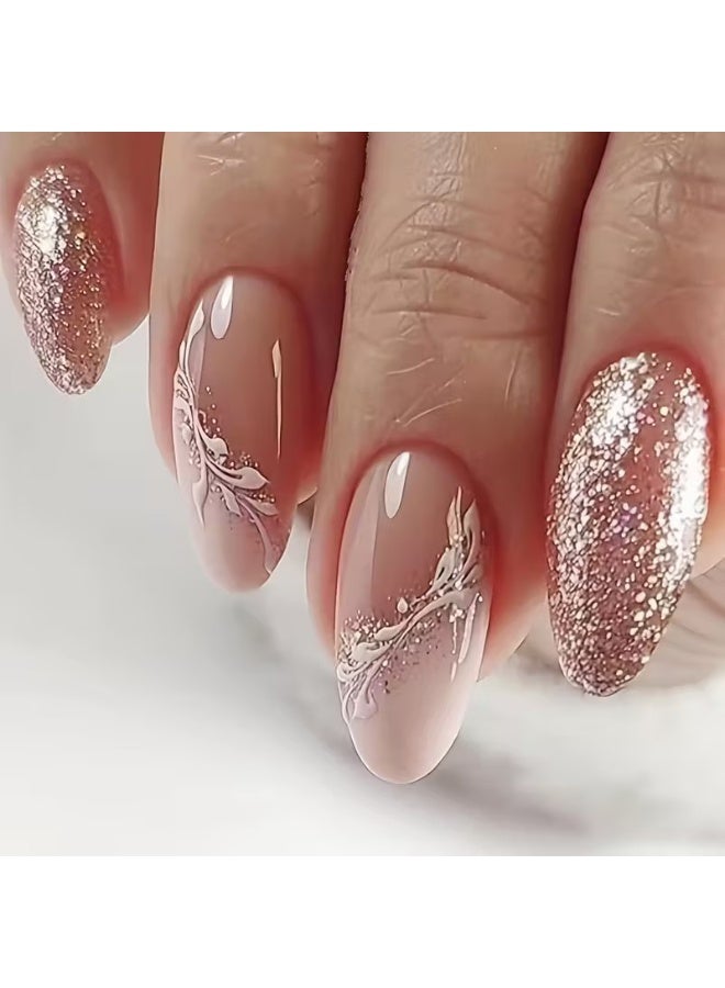 Goolsky 24-Piece Mixed Color System Press-On Nails Set - Short Drop Shape with Plant Pattern and Strobe Finish - Image 1