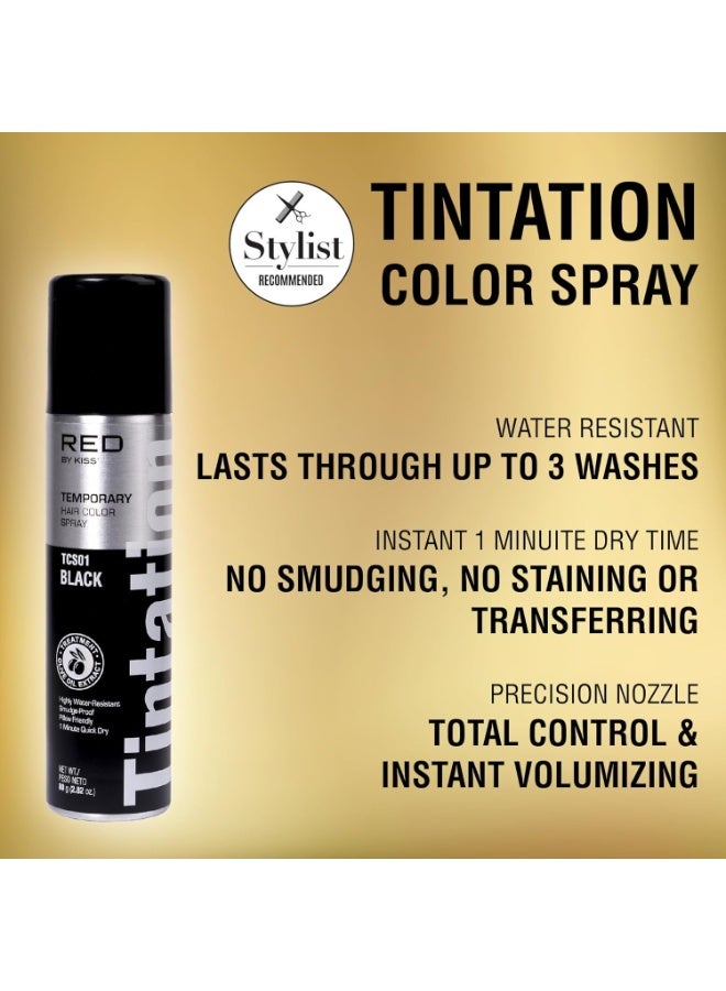 Red by Kiss Tintation Temporary Hair Color Spray, Instant Gray Root Touch Up Coverage, Water-Resistant & Smudge-Proof, Easy Wash Out, Barber & Hairline Touch-Up, Quick-Dry (Black, 2.82 oz) - Image 2
