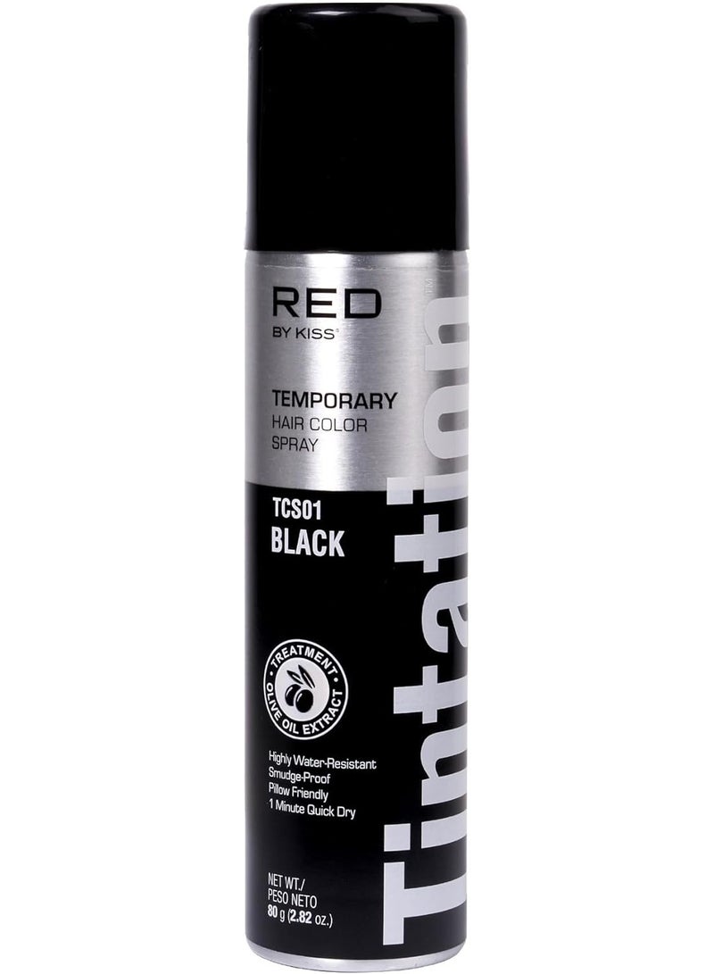 Red by Kiss Tintation Temporary Hair Color Spray, Instant Gray Root Touch Up Coverage, Water-Resistant & Smudge-Proof, Easy Wash Out, Barber & Hairline Touch-Up, Quick-Dry (Black, 2.82 oz) - Image 1