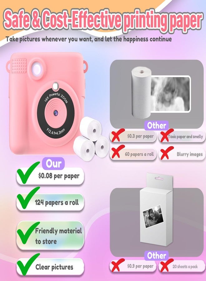 ESOXOFFORE Instant Print Camera for Kids, Christmas Birthday Gifts Girls Boys Age 3-12, HD Digital Video Cameras Toddler, Portable Toy 3 4 5 6 7 8 9 10 Year Old Girl with 32GB SD Card-Pink - Image 5