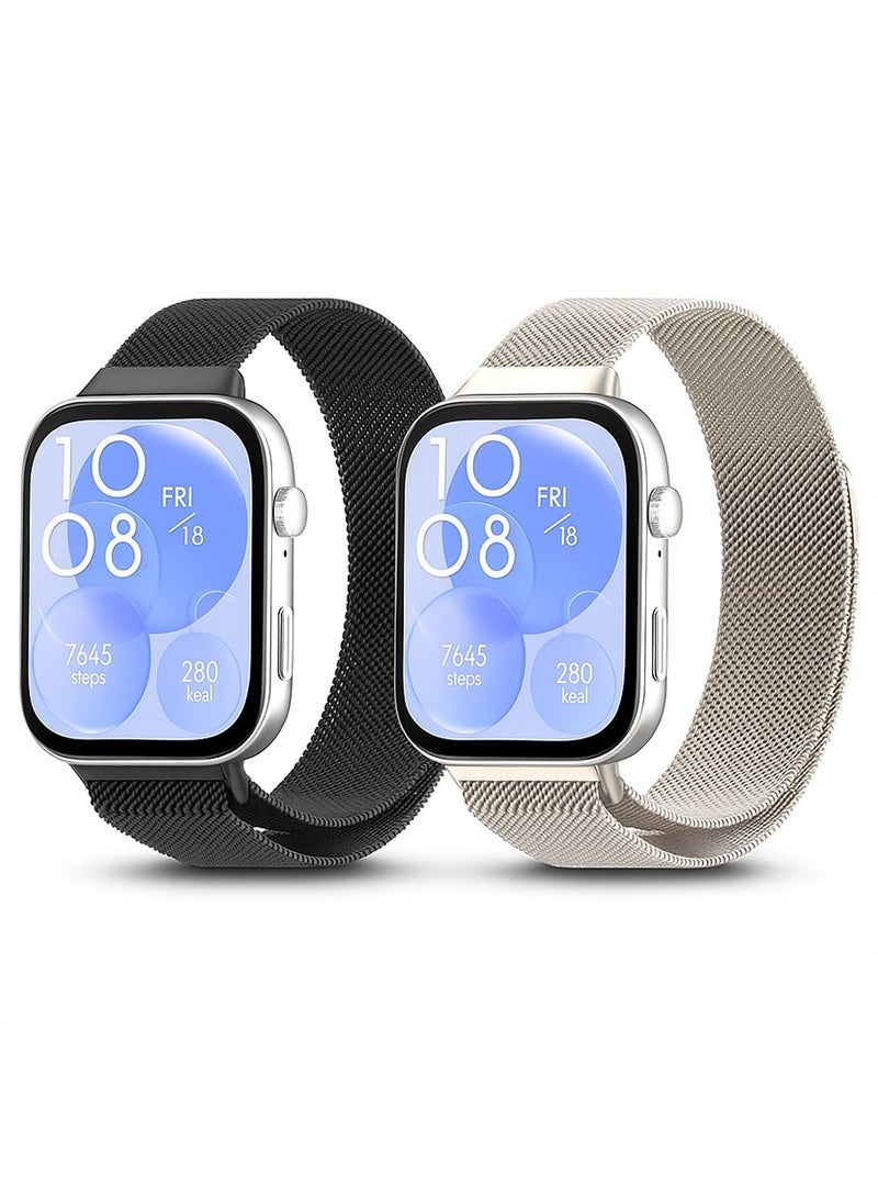 O Ozone (عبوة من 2) أحزمة متوافقة مع ساعة هواوي فيت 4 / فيت 4 برو / فيت 3، شبكة معدنية مع إغلاق مغناطيسي، حلقة ميلانية مغناطيسية بديلة للرجال والنساء - أسود/فضي - Image 1