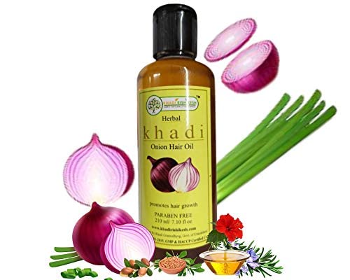 Khadi Rishikesh Herbal Onion Hair Growth Oil For Unisex-210ML,Control Hair Fall,-Daily Use Onion Hairoil For Hair Growth,WITH RUMAAL FREE - Image 1