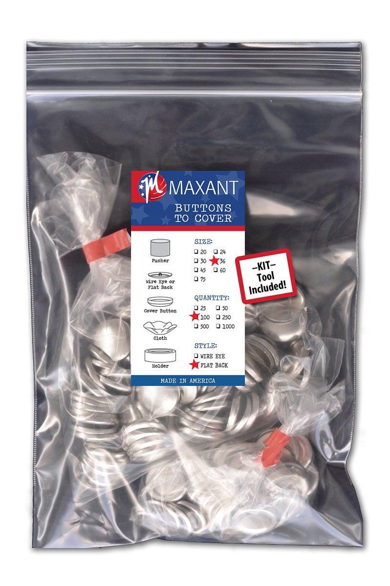 100 Buttons to Cover Made in USA Self Cover Buttons with Flat Backs Size 36 with Tool