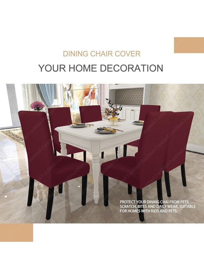 FunBlast FunBlast Chair Covers - Universal Jacquard Chair Cover, Elastic Stretch Removable Washable Dining Chair Cover Protector Seat Slipcover, Short Dining Chair Cover (Wine, Pack of 6)  - Image 2