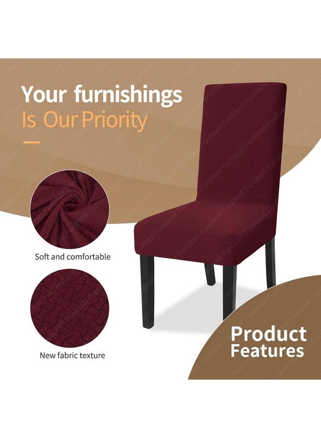 FunBlast FunBlast Chair Covers - Universal Jacquard Chair Cover, Elastic Stretch Removable Washable Dining Chair Cover Protector Seat Slipcover, Short Dining Chair Cover (Wine, Pack of 6)  - Image 3