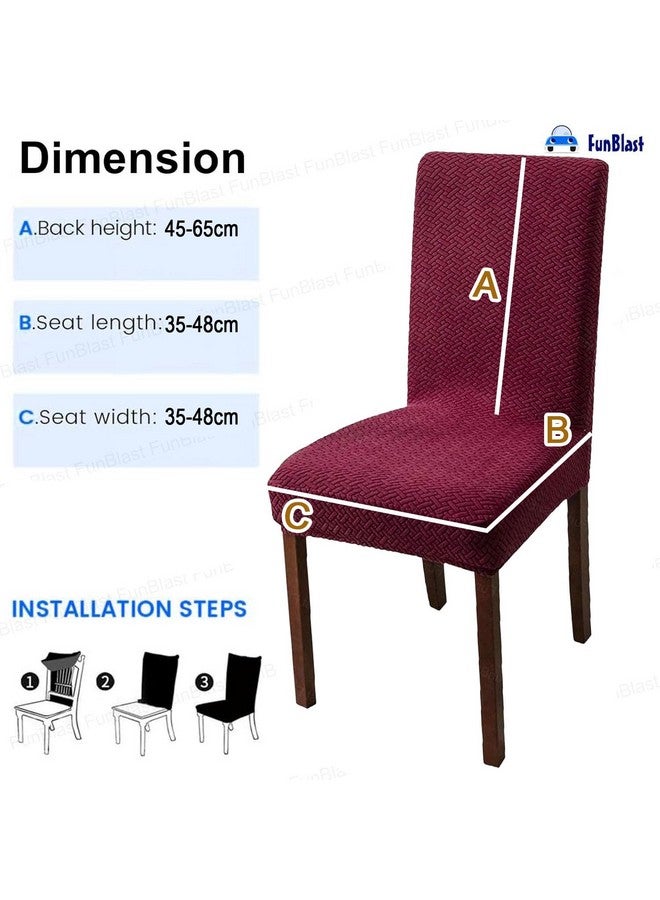 FunBlast FunBlast Chair Covers - Universal Jacquard Chair Cover, Elastic Stretch Removable Washable Dining Chair Cover Protector Seat Slipcover, Short Dining Chair Cover (Wine, Pack of 6)  - Image 4