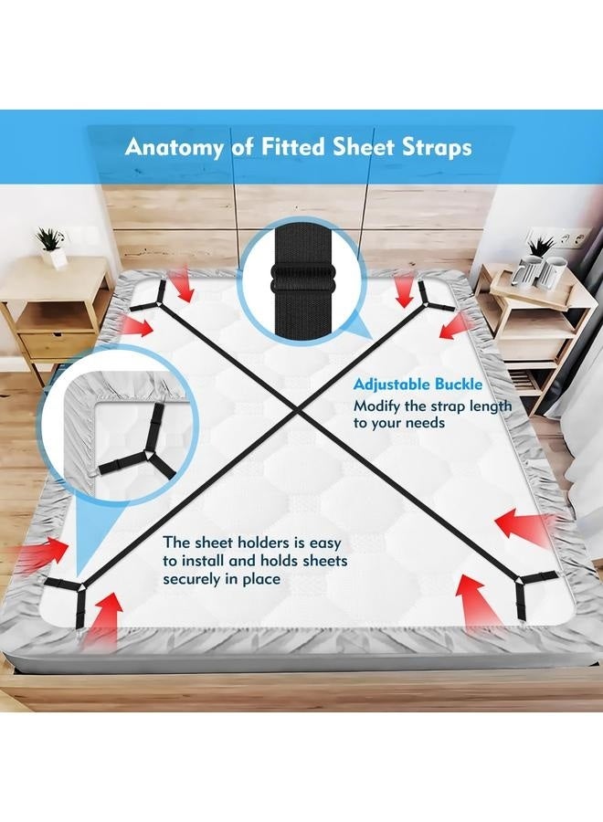 Bed Sheet Straps, 2Pcs Elastic Adjustable Bed Sheet Holder Straps, Fitted Sheet Straps to Hold Sheets in Place (Black)  - Image 3