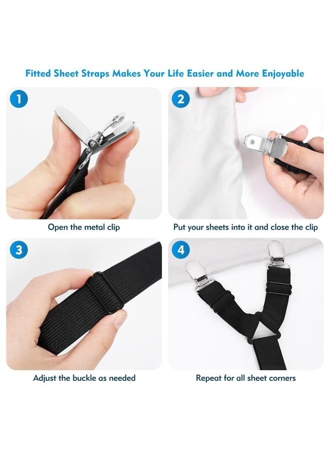 Bed Sheet Straps, 2Pcs Elastic Adjustable Bed Sheet Holder Straps, Fitted Sheet Straps to Hold Sheets in Place (Black)  - Image 5