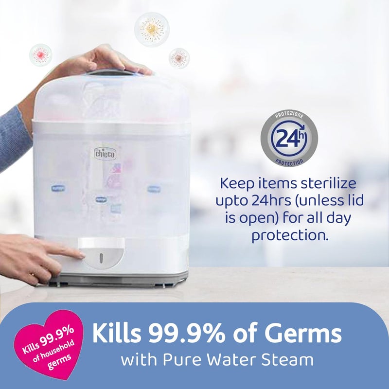 Chicco 2 in1 Steam Sterilizer | 6 Bottles | Kills 99.9% Of Germs | Stay Sterilized upto 24hrs | 5 Min Fast Sterilization | Auto Switch Off | Portable & Travel Friendly | 2 Years Warranty Cover - Image 5