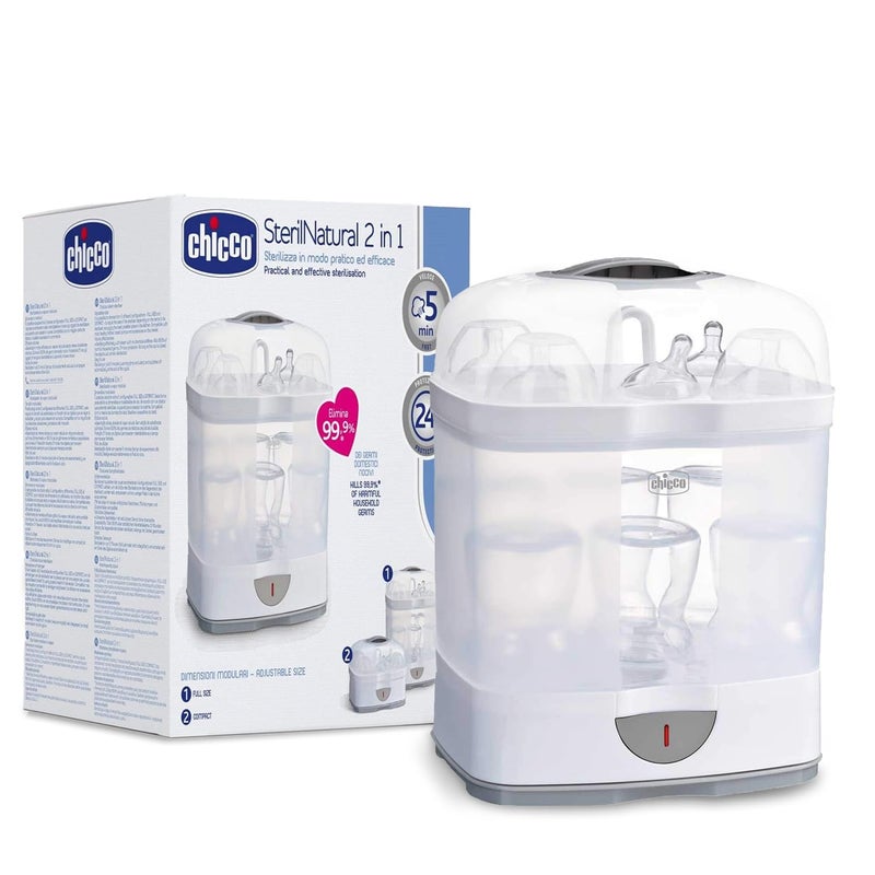 Chicco 2 in1 Steam Sterilizer | 6 Bottles | Kills 99.9% Of Germs | Stay Sterilized upto 24hrs | 5 Min Fast Sterilization | Auto Switch Off | Portable & Travel Friendly | 2 Years Warranty Cover - Image 1