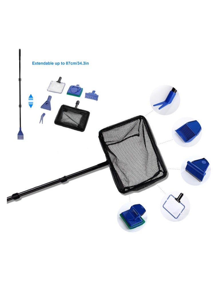 KASTWAVE مجموعة أدوات تنظيف حوض السمك، شبكة صيد السمك من SYOSI، مكشطة الطحالب، 6 في 1 مع شبكة السمك، مكشطة الطحالب، شبكة ملعقة، مجرفة حصى، شوكة نبات، إسفنجة تنظيف حوض السمك - Image 2