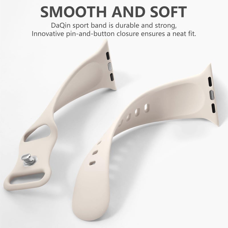 DaQin Sport Band Compatible with Apple Watch Bands 40mm 41mm 42mm 44mm 45mm 46mm 49mm 38mm for Women Men, Soft Silicone Waterproof Strap for iWatch Series 11 10 9 8 7 6 5 4 3 2 1 SE Ultra, Starlight - Image 4
