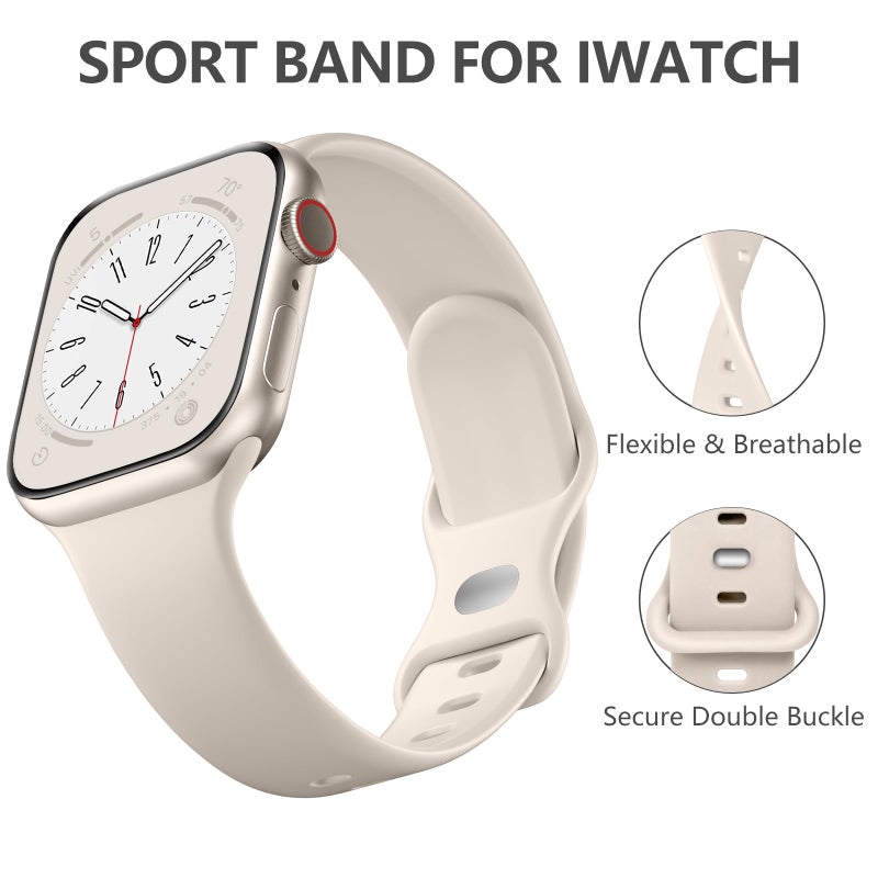 DaQin Sport Band Compatible with Apple Watch Bands 40mm 41mm 42mm 44mm 45mm 46mm 49mm 38mm for Women Men, Soft Silicone Waterproof Strap for iWatch Series 11 10 9 8 7 6 5 4 3 2 1 SE Ultra, Starlight - Image 5