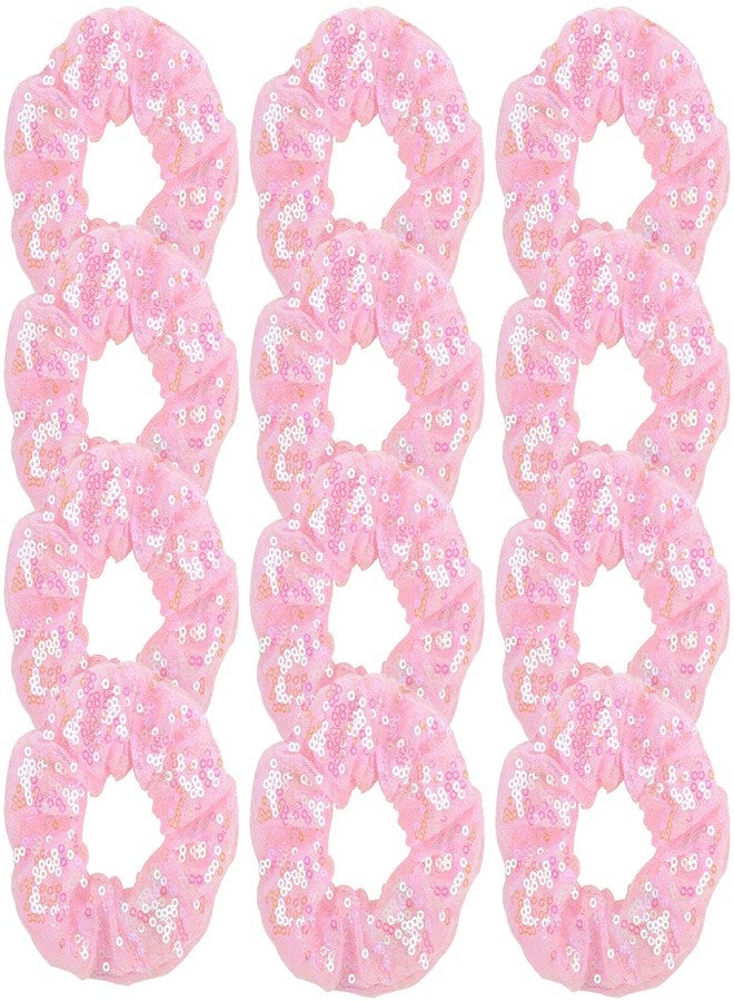 Jeffan 12 Pcs Sequin Scrunchies for Bridesmaids - Elastic Ponytail Holders, Hair Wrist Ties Bands for Show, Gym, Dance, Party, Club - Girls and Women - Image 1