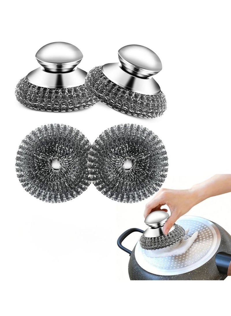 2Pack Stainless Steel Wool Scrubber with Handle, Scrubbing Scouring Brush Pads for Cleaning, Dish Scrubbers Tools for Can Clean Stoves, Wash Sink.Comes with two replacement brushes - Image 1