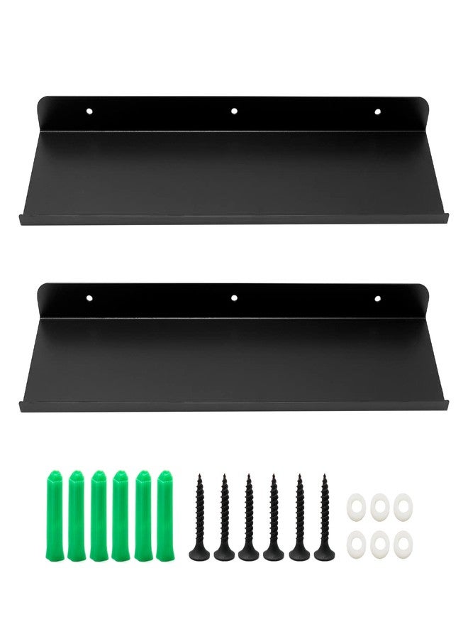 Anxingo رفوف أنكسينغو العائمة، رف حائط للحمام، رفوف عرض معدنية صغيرة مثبتة على الحائط، رفوف حائط عائمة للتخزين والعرض، ديكور منزلي، أسود مطفي، عبوة من قطعتين (16.14 بوصة × 3.9 بوصة). - Image 1