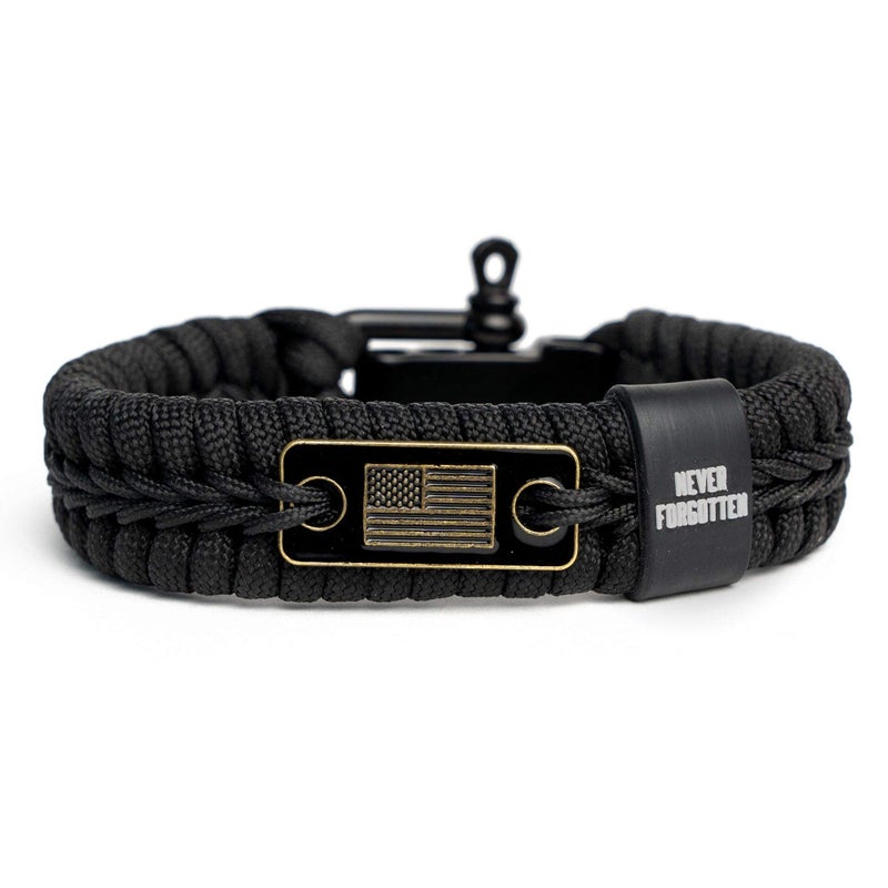 iHeartDogs Hero Company Never Forgotten Paracord Bracelet - Tactical Survival Bracelet for Men with Bronze USA Flag - Helps Pair Military Veterans with a Companion Dog - Image 1