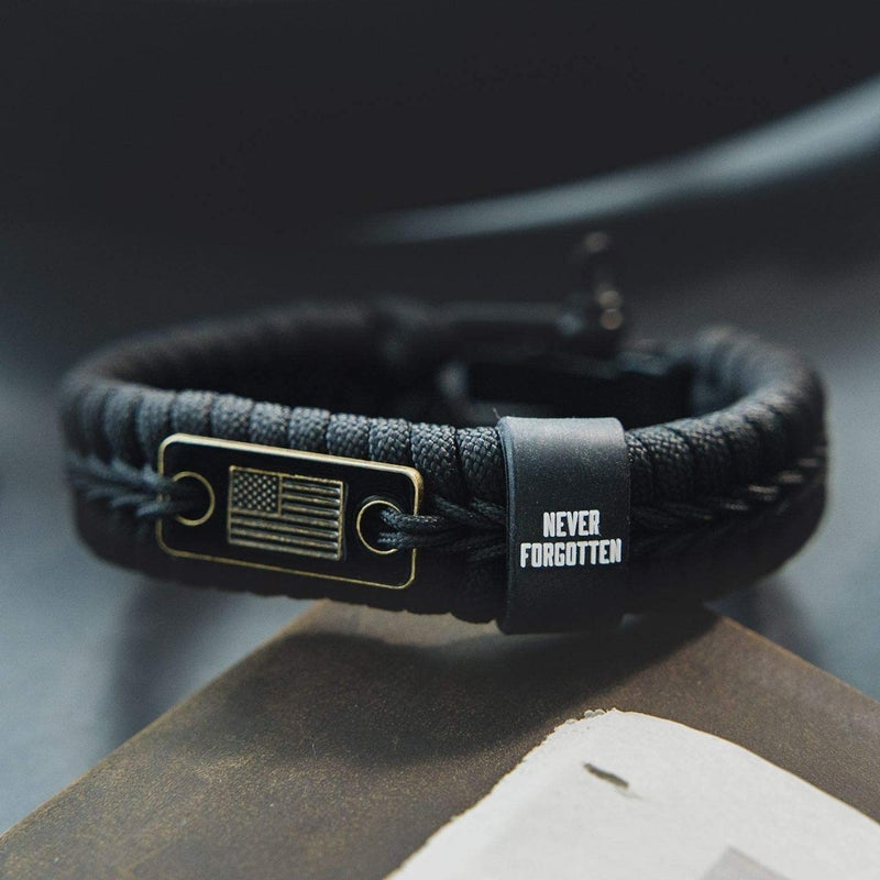 iHeartDogs Hero Company Never Forgotten Paracord Bracelet - Tactical Survival Bracelet for Men with Bronze USA Flag - Helps Pair Military Veterans with a Companion Dog - Image 3