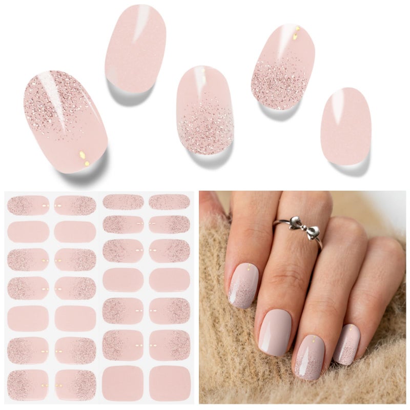 DUKASOU Semi Cured Gel Nail Strips Fingertip Balle 28 pcs Gel Nail Strips Work with Any UV Lamp Salon Quality UV Nails Stickers Easy to Apply for Home Nails DIY