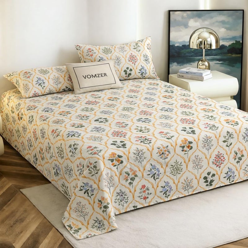 VOMZER Cotton Feel King Size Flat Bedsheet for Double Bed, 1 Cotton Feel Bed Sheet Double Bed (90 X 100 Inches) with 2 Pillow Cover - Image 5