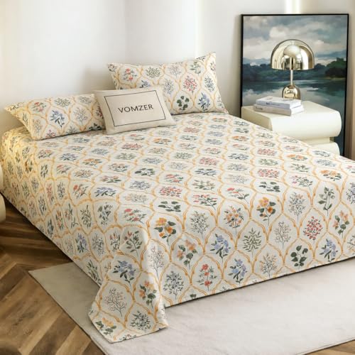 VOMZER Cotton Feel King Size Flat Bedsheet for Double Bed, 1 Cotton Feel Bed Sheet Double Bed (90 X 100 Inches) with 2 Pillow Cover - Image 1