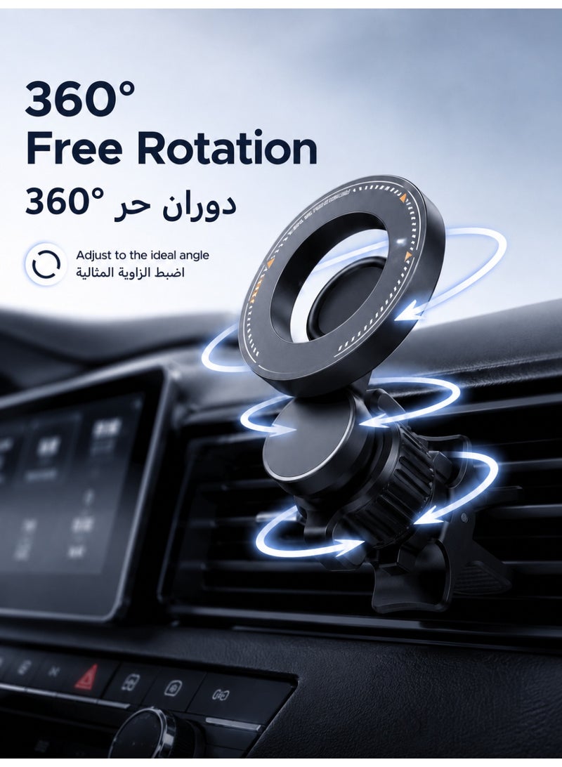 EZRA Magnetic Car Phone Mount, Magnetic Phone Holder for Car – Strong Magnetic Car Mount with 360° Rotatable Ring & Vacuum Suction Cup, Universal Car Magnet Phone Mount & Car Mobile Holder, Compatible with MagSafe iPhone/Samsung. - Image 3
