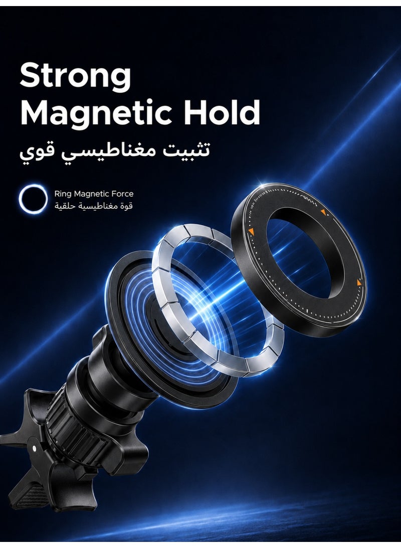 EZRA Magnetic Car Phone Mount, Magnetic Phone Holder for Car – Strong Magnetic Car Mount with 360° Rotatable Ring & Vacuum Suction Cup, Universal Car Magnet Phone Mount & Car Mobile Holder, Compatible with MagSafe iPhone/Samsung. - Image 2