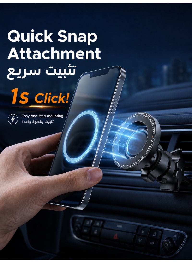 EZRA Magnetic Car Phone Mount, Magnetic Phone Holder for Car – Strong Magnetic Car Mount with 360° Rotatable Ring & Vacuum Suction Cup, Universal Car Magnet Phone Mount & Car Mobile Holder, Compatible with MagSafe iPhone/Samsung. - Image 4