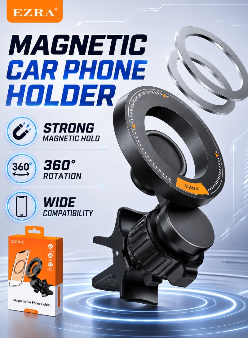 EZRA Magnetic Car Phone Mount, Magnetic Phone Holder for Car – Strong Magnetic Car Mount with 360° Rotatable Ring & Vacuum Suction Cup, Universal Car Magnet Phone Mount & Car Mobile Holder, Compatible with MagSafe iPhone/Samsung. - Image 1