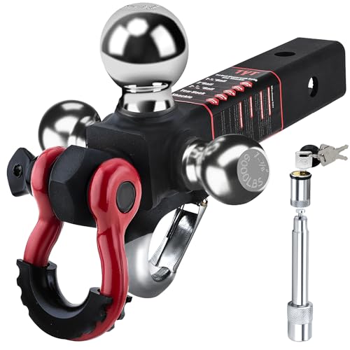TYT Tri Ball Hitch Trailer Mount with Locks,Tow Hook & Clevis Shackle, Fits 2 inch Hitch Receiver with 2-5/16",2",1-7/8" Hitch Ball, Black - Image 1