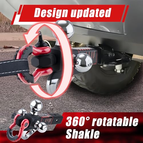 TYT Tri Ball Hitch Trailer Mount with Locks,Tow Hook & Clevis Shackle, Fits 2 inch Hitch Receiver with 2-5/16",2",1-7/8" Hitch Ball, Black - Image 5
