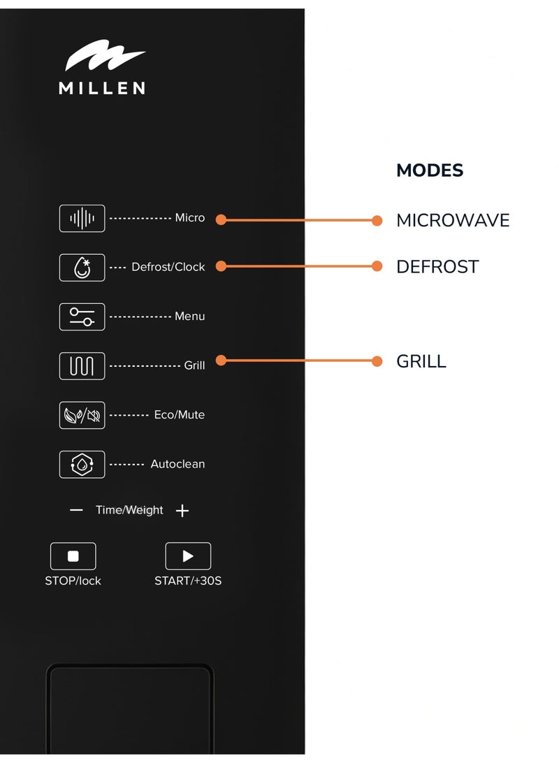 MILLEN Microwave Oven, 3Y Warranty, Touch Control, 900W Microwave Power, 8 Automatic Programs, 25 L 1200 W MBW 255 BL Black - Image 5