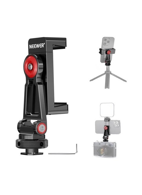 NEEWER Metal Phone Tripod Mount Adapter with Cold Shoe Base, 360° Phone Holder with 2 Cold Shoe Mount for Video Light and Mic for Vlogging, Universal Compatible with iPhone Samsung Huawei, PA001