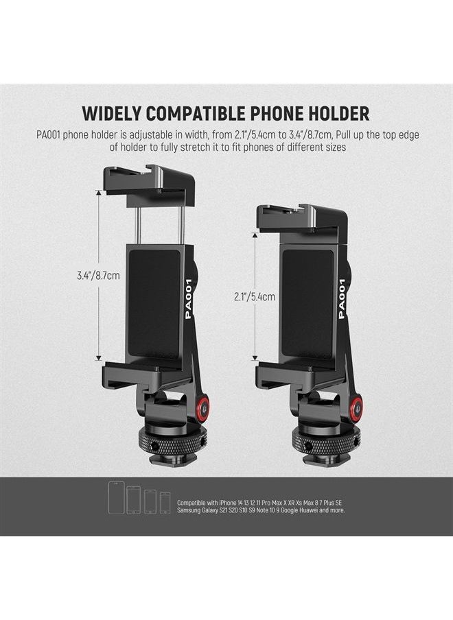 NEEWER Metal Phone Tripod Mount Adapter with Cold Shoe Base, 360° Phone Holder with 2 Cold Shoe Mount for Video Light and Mic for Vlogging, Universal Compatible with iPhone Samsung Huawei, PA001 - pzsku/ZFEF61779550691F9D04DZ/45/_/1692325802/71cd83f3-88b0-4506-9f2c-f01ed8b7b142