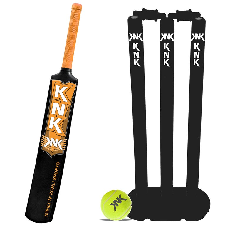 KNK Cricket Bat with Wicekt and Ball Excellent Hard Plastic for Men and Kids Full Size Length with Short Handle Bat(Combo Set) (Orange) - Image 3