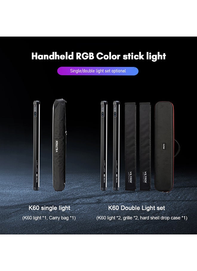 VILTROX K60 20W RGB LED Light Bi-Color Light Tube Portable Fill Light Wand Stick 2500K-8500K Dimmable TLCI≥97 CRI≥95 with 26 Special Scene Effects OLED Screen  - Image 3