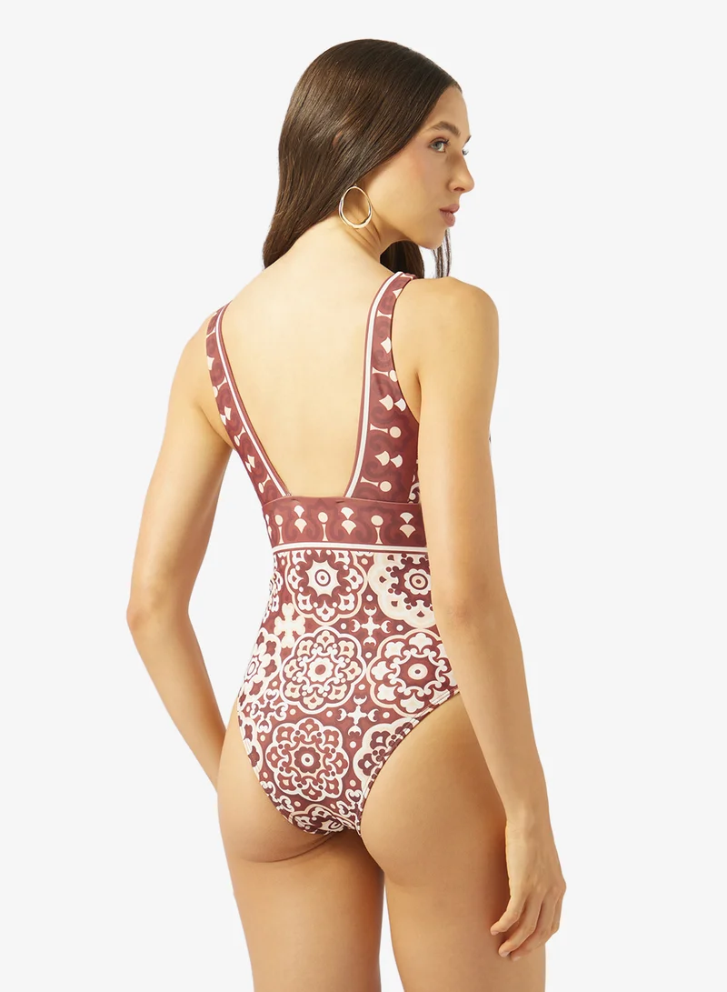 Soleira Deep Neck Printed Swimsuit