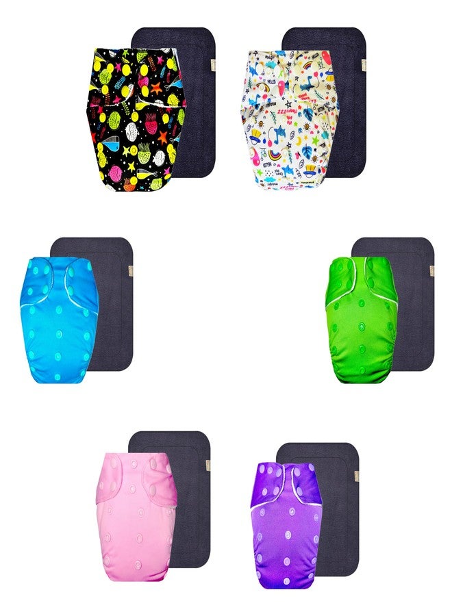 Dumbledo Premium Cloth Diaper with Gray Insert (Pack of 6) | Snug Fit | 6-Layer Absorbent Pad | Easy to Clean | Ideal for Toddlers | 3 Months - 3 Years | Unisex Baby - Image 1