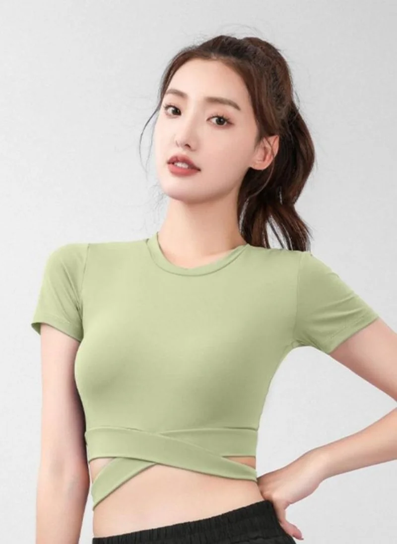 YUNIQEE Olive Green Solid Regular Crop Top