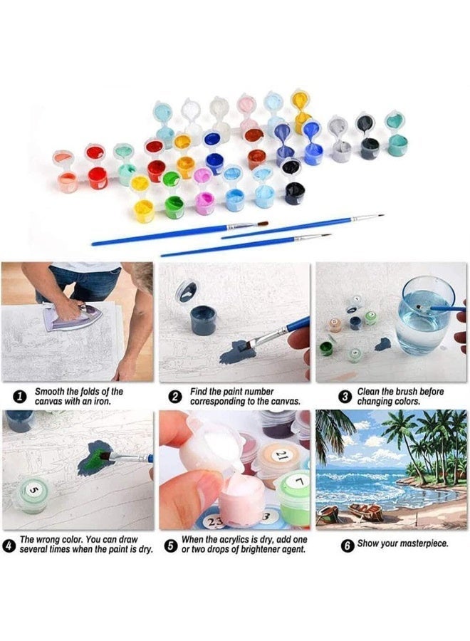 HZYH Paint by Numbers for Adults Kids, 16x20 Inch Canvas Beach Landscape Kit, Includes 3 Brushes and Acrylic Paint, Frameless DIY Art for Home Decor  Gifts - Image 5