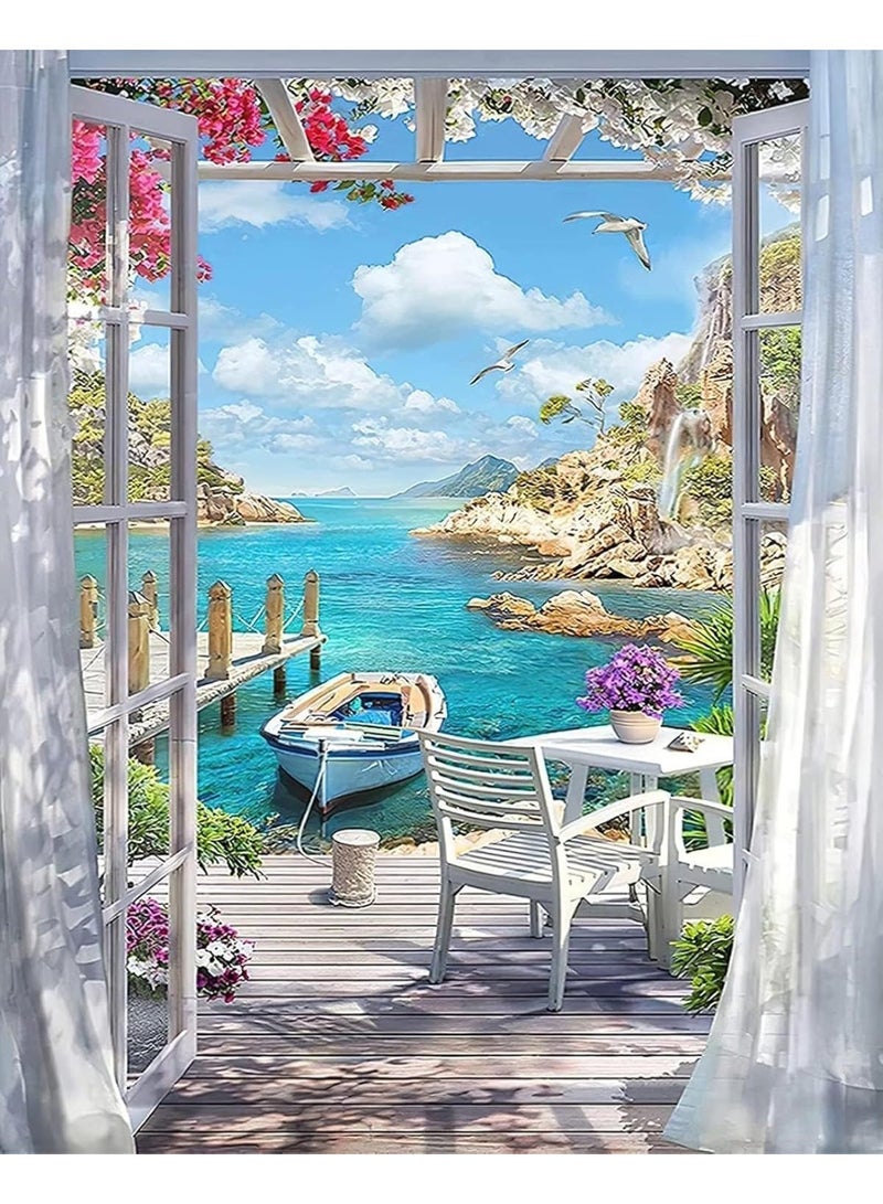 HZYH Paint by Numbers for Adults Kids, 16x20 Inch Canvas Beach Landscape Kit, Includes 3 Brushes and Acrylic Paint, Frameless DIY Art for Home Decor  Gifts - Image 1