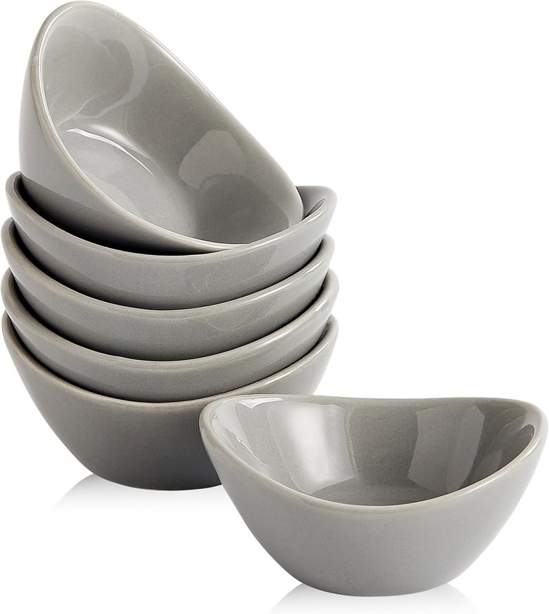 Swuut Ceramic Dipping Bowls Set of 615 Oz White Dip Pinch BowlSoy Sauce DishesMini Bowls for Charcuterie Board SushiTomato SauceBBQ and Party SuppliesGrey - Image 1