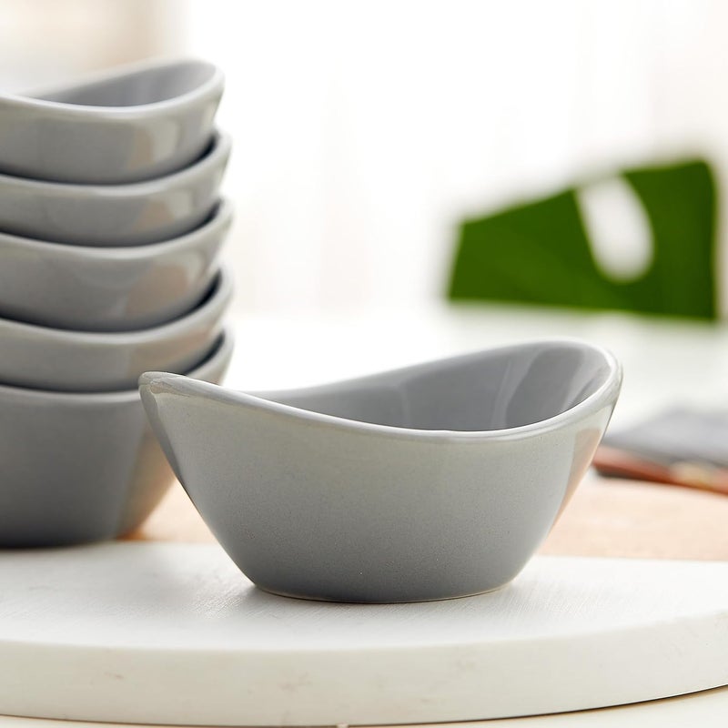 Swuut Ceramic Dipping Bowls Set of 615 Oz White Dip Pinch BowlSoy Sauce DishesMini Bowls for Charcuterie Board SushiTomato SauceBBQ and Party SuppliesGrey - Image 3