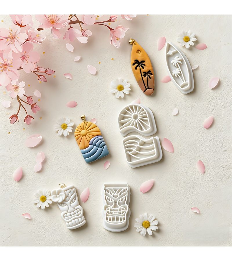 White 4 Piece Polymer Clay Cutting Mold Set Summer Beach Three Dimensional Molds For Creating Tropical Vibe Instagram Style Jewelry - Image 2