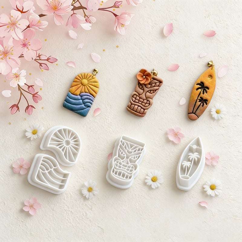 White 4 Piece Polymer Clay Cutting Mold Set Summer Beach Three Dimensional Molds For Creating Tropical Vibe Instagram Style Jewelry - Image 5