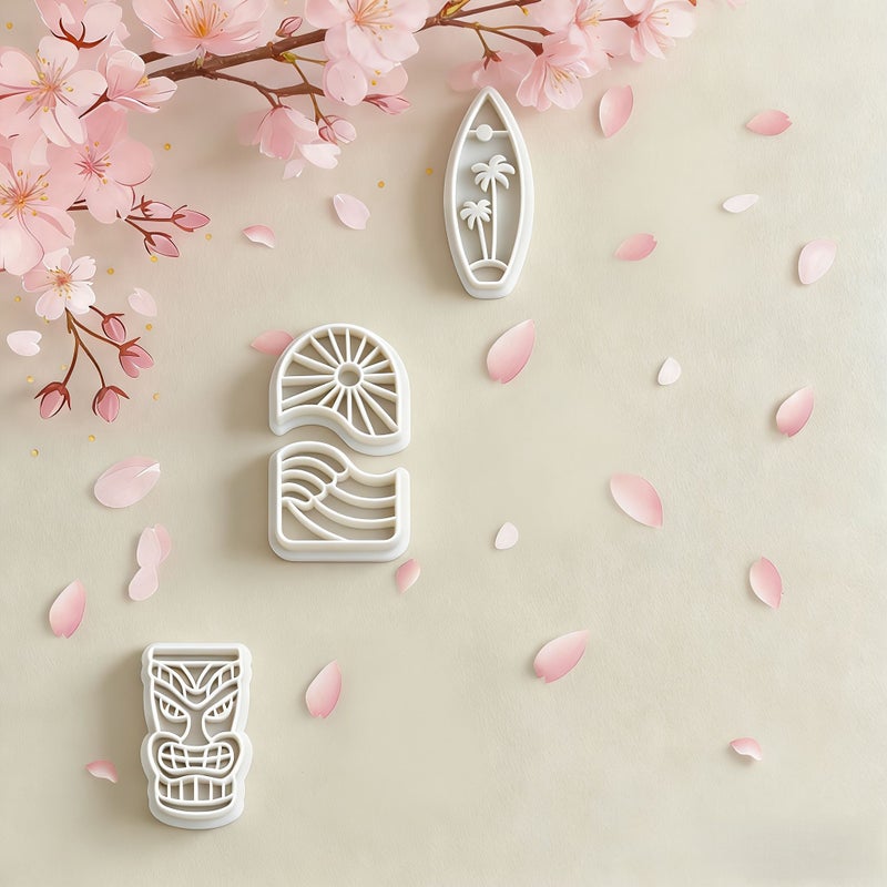White 4 Piece Polymer Clay Cutting Mold Set Summer Beach Three Dimensional Molds For Creating Tropical Vibe Instagram Style Jewelry - Image 3